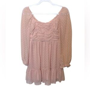 Midnight Dolls Juniors Pink Polka Dot Long Sleeve Mini Dress – Size XS